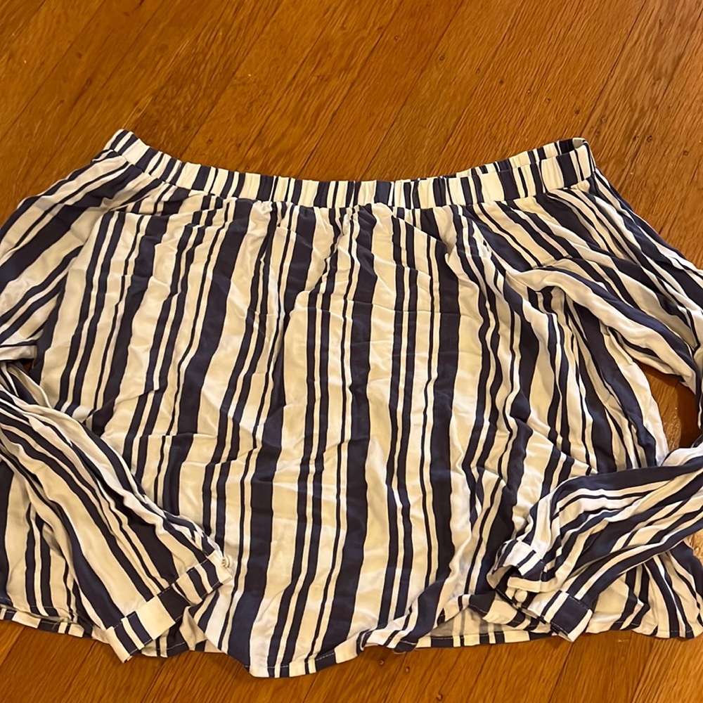 Blue and white striped Tobi Off the shoulder blouse, medium